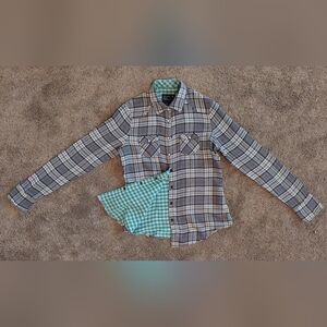 American Eagle Outfitters Plaid Button Down Shirt - Gray and Green